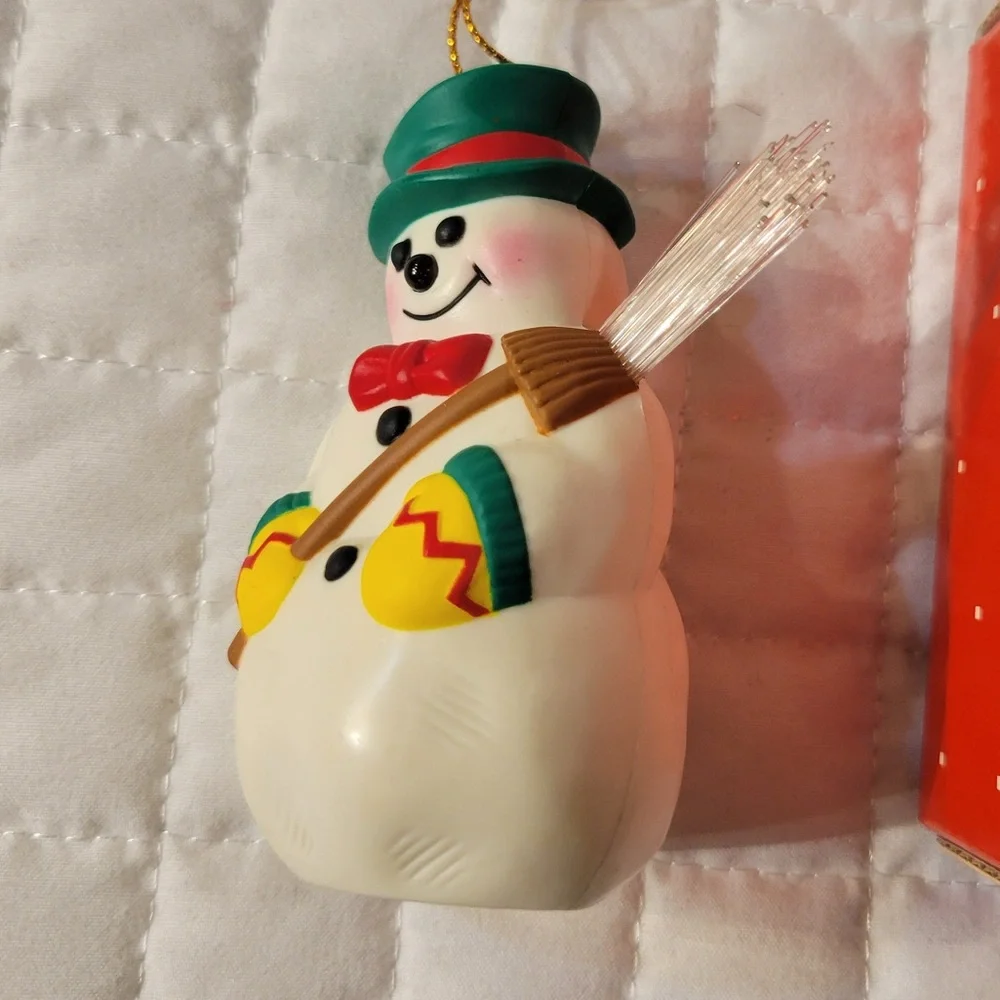 VTG 90s Avon Snowman Light Ornament with Fiber Optic Broom Christmas Holiday Fun